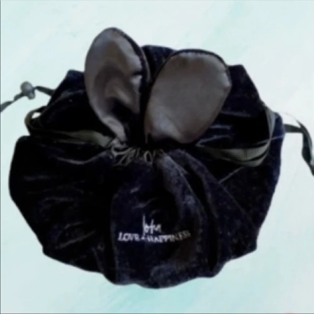 Loha Travel Makeup Bag Lay & Play Black Bunny Ears Drawstring Makeup Travel Bag